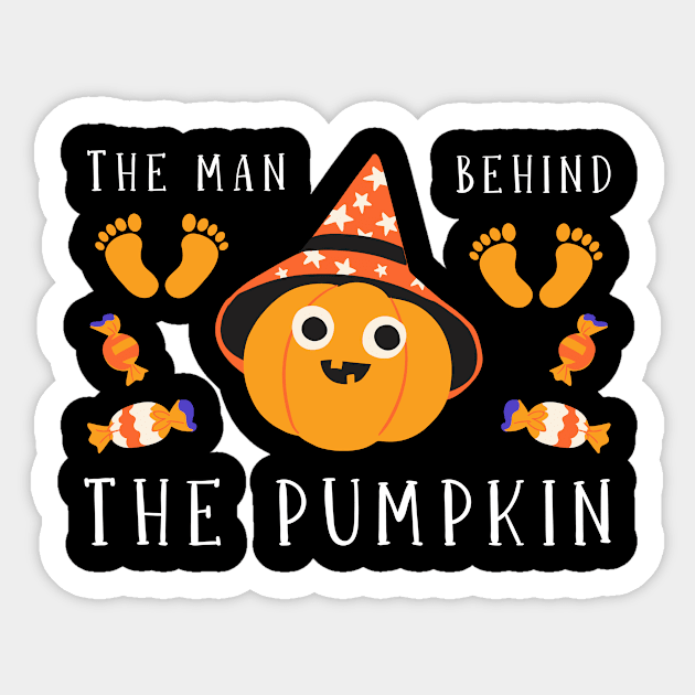 Man Behind Pumpkin Halloween Pregnancy Announcement Sticker by TheBestHumorApparel